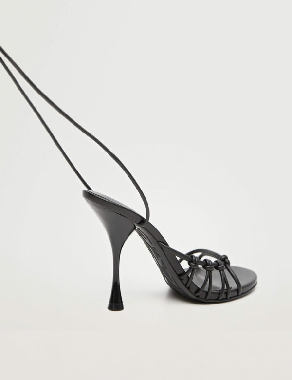 Lace Up Mid-Heel Leather Sandals - Charcoal purple